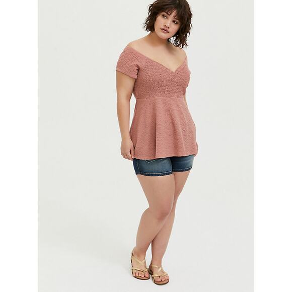 Torrid Ash Rose Textured Off Shoulder Top Womens Size 2X Faux Wrap Babydoll - Picture 6 of 11